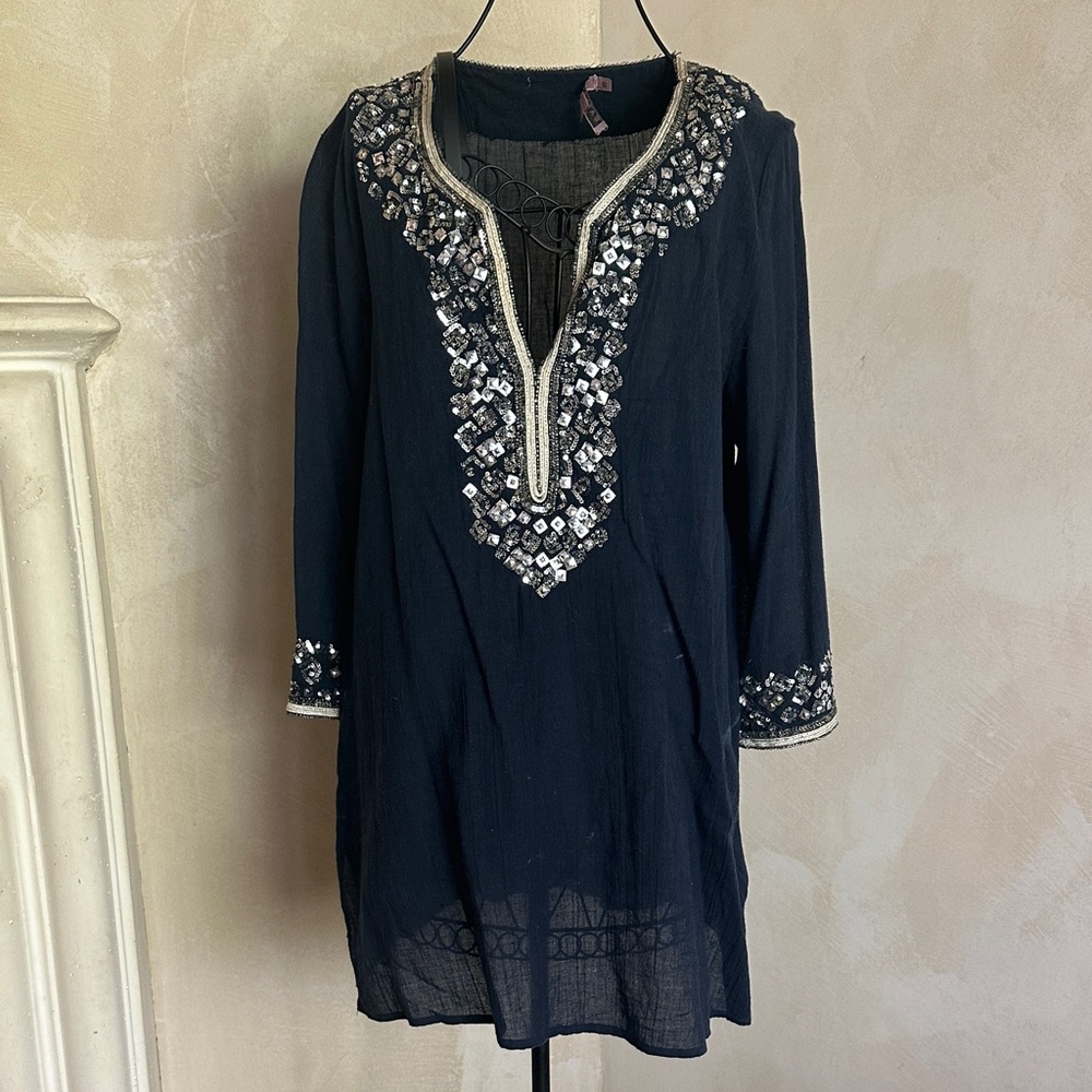 Calypso St. Barth Navy Tunic with Silver Embellishments